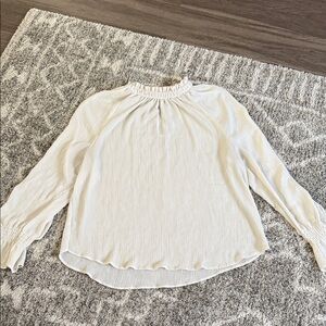 LOFT Cream Blouse with Ruffled Neckline